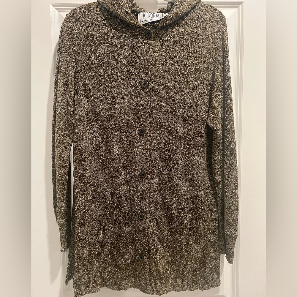 Vintage Anoral Black and Gold Knit Cardigan with Hood